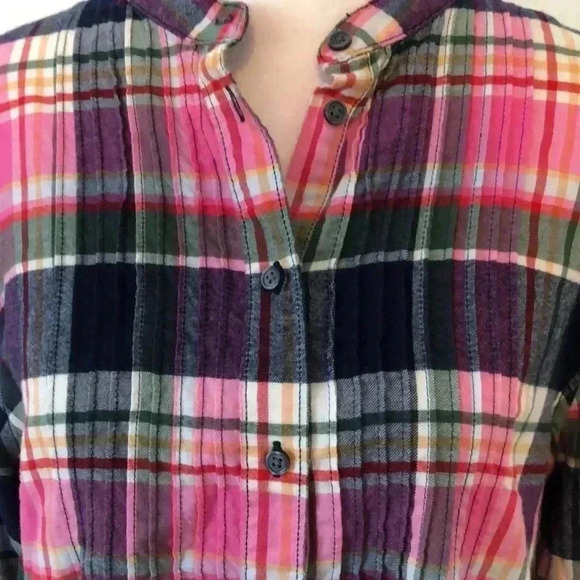 Lands End pullover plaid long sleeve cotton shirt. Size 14 - Picture 3 of 10
